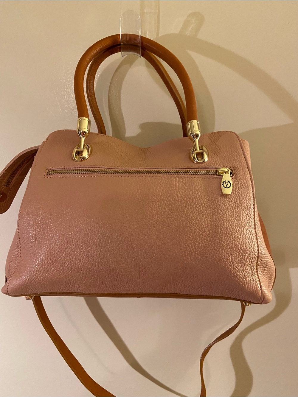 Valentina Pink Satchel with Brown Handles and Gold Hardware